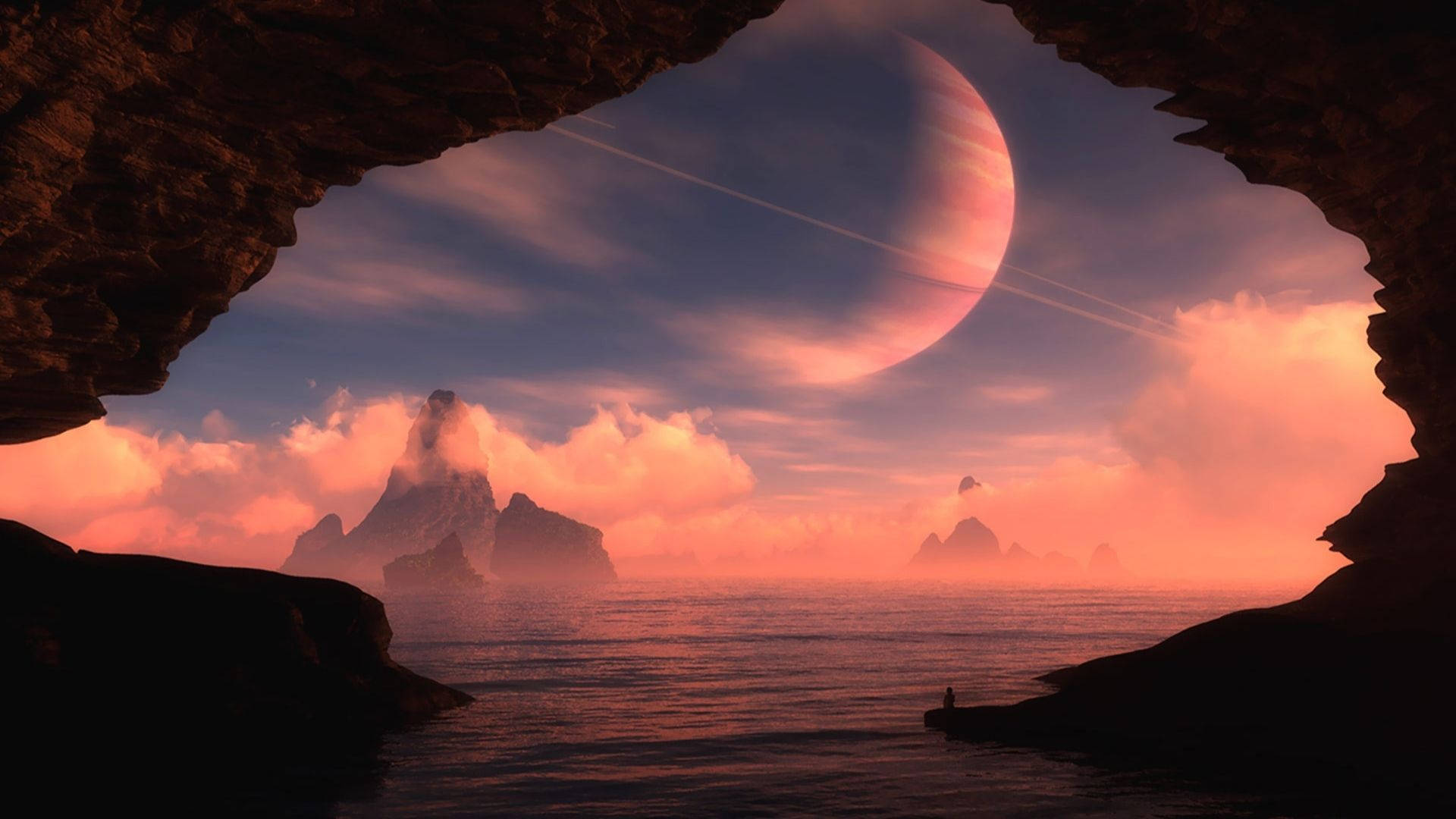 Cave With Pink Clouds Background