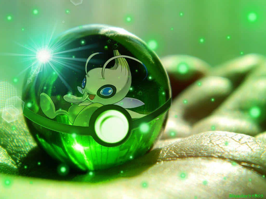 Celebi Encasedin Green Glow Background