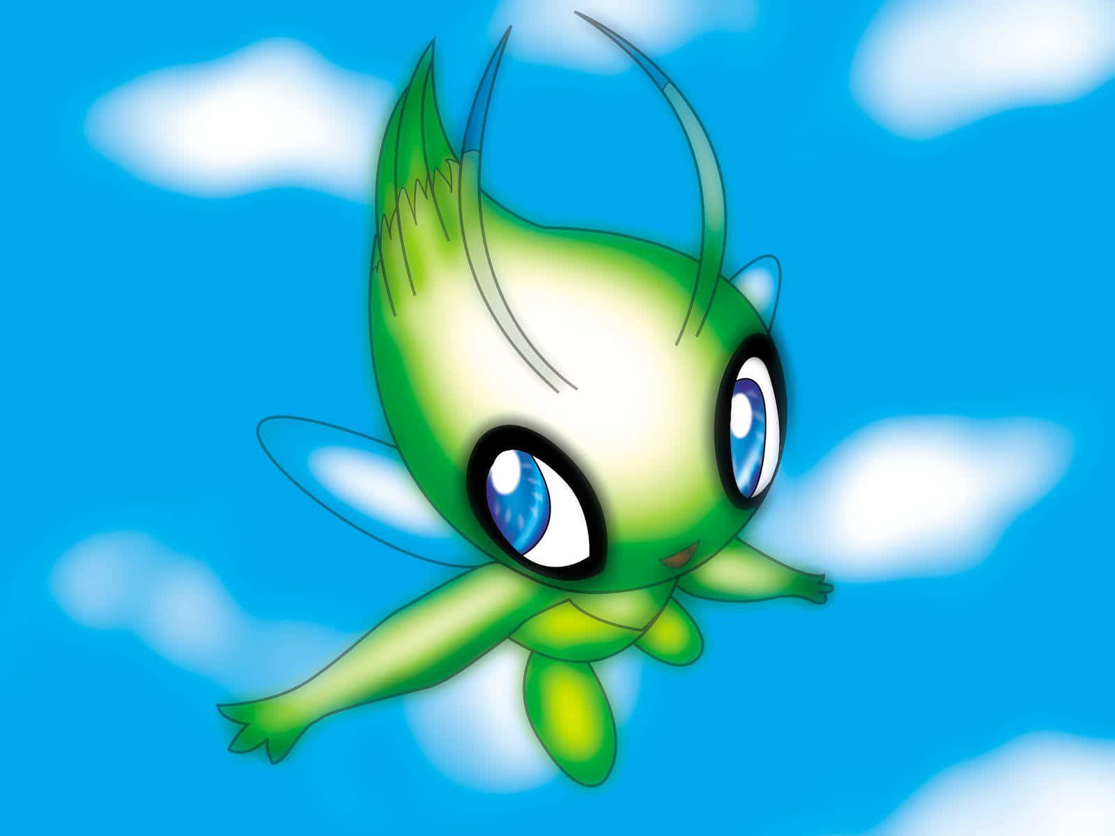 Celebi Flying Against Blue Sky Background