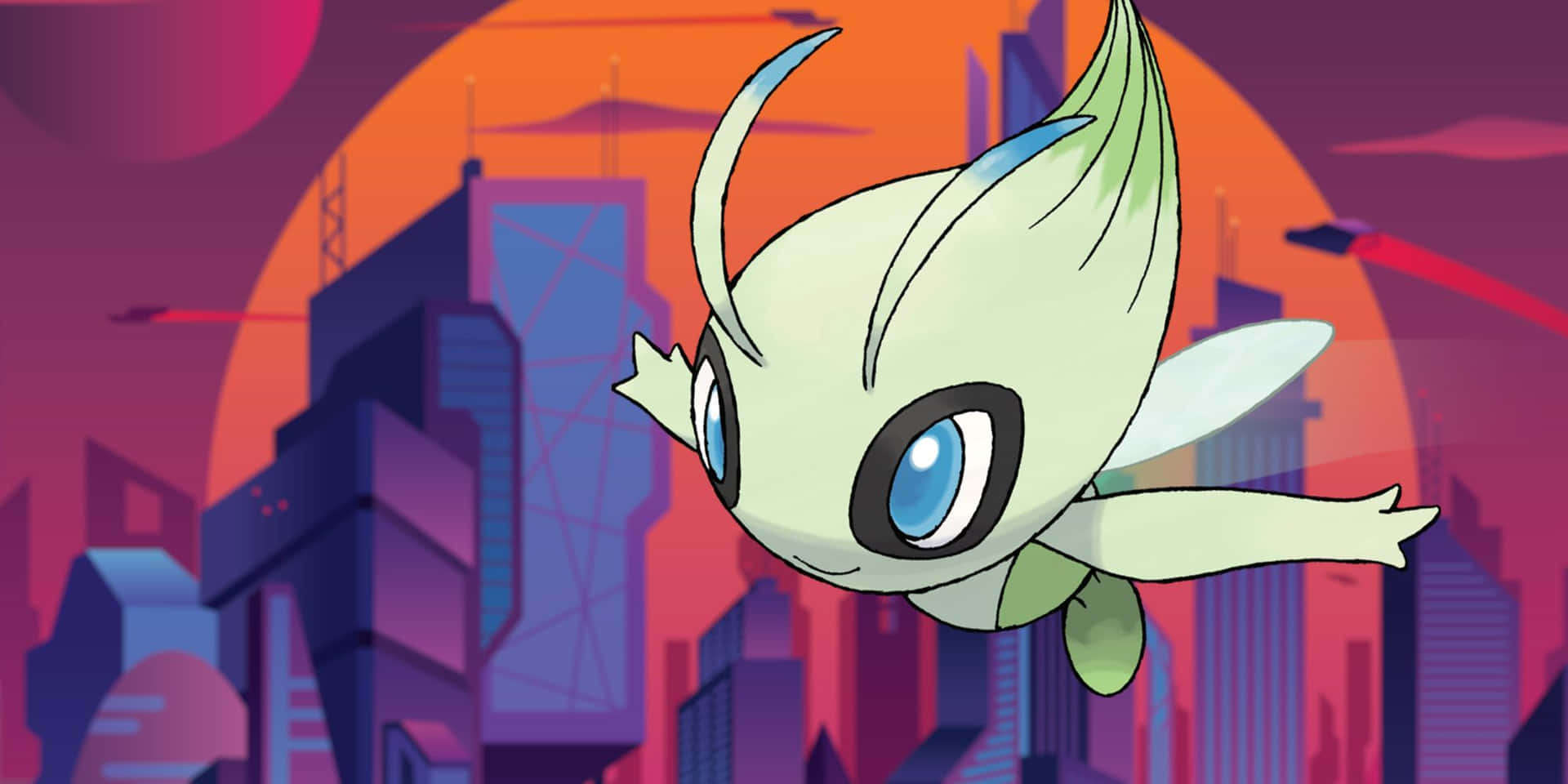 Celebi Flying Through Cityscape