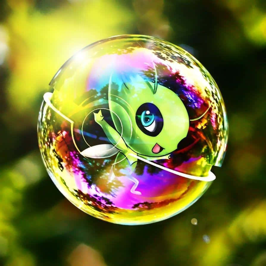 Celebi Inside Colorful Bubble Background