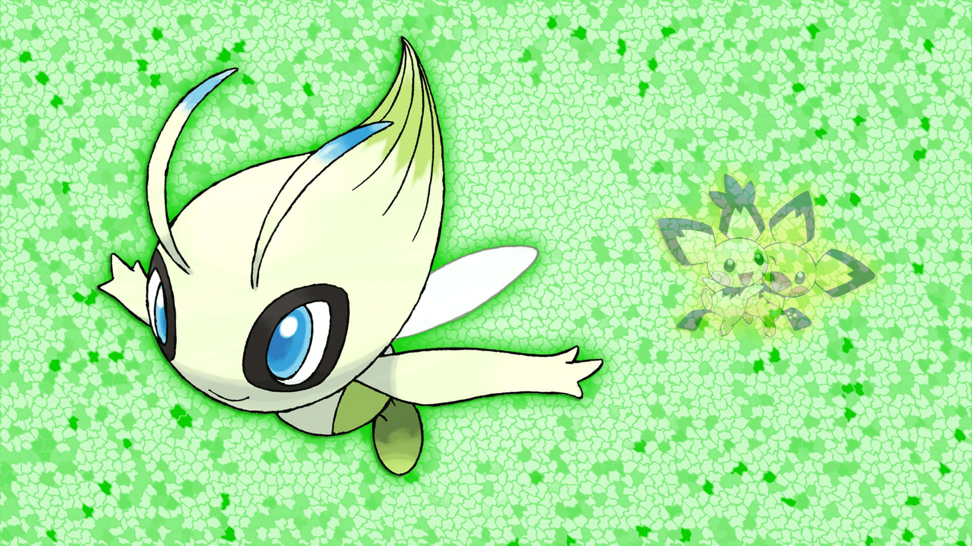 Celebi Pokemon Green Background Background