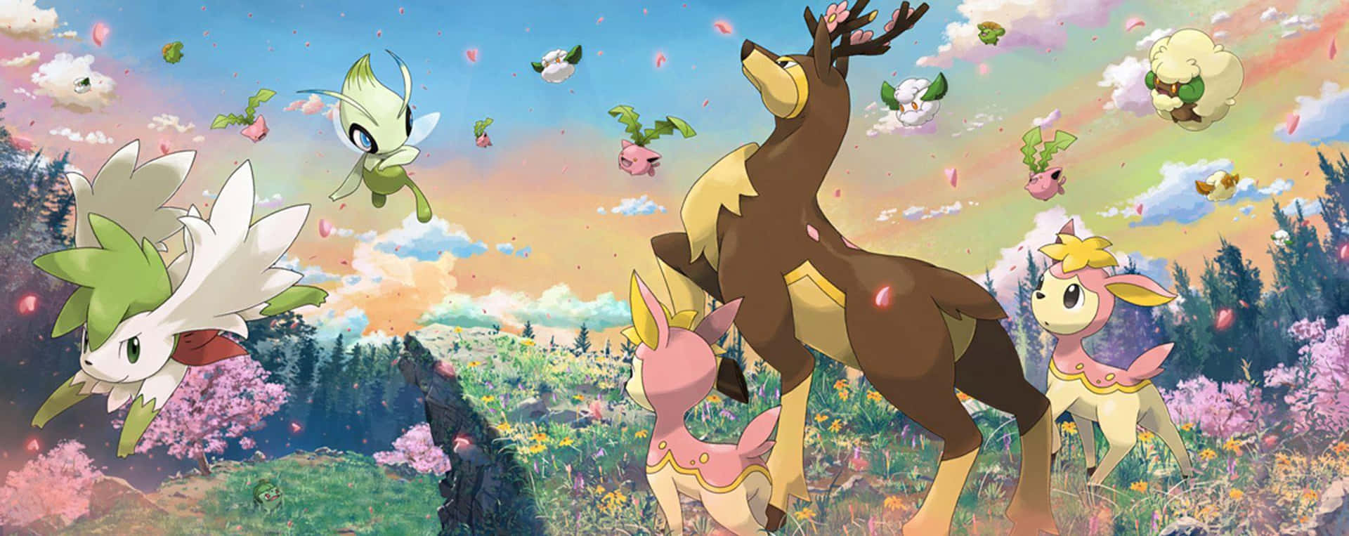 Celebiand Friendsin Blossoming Forest Background