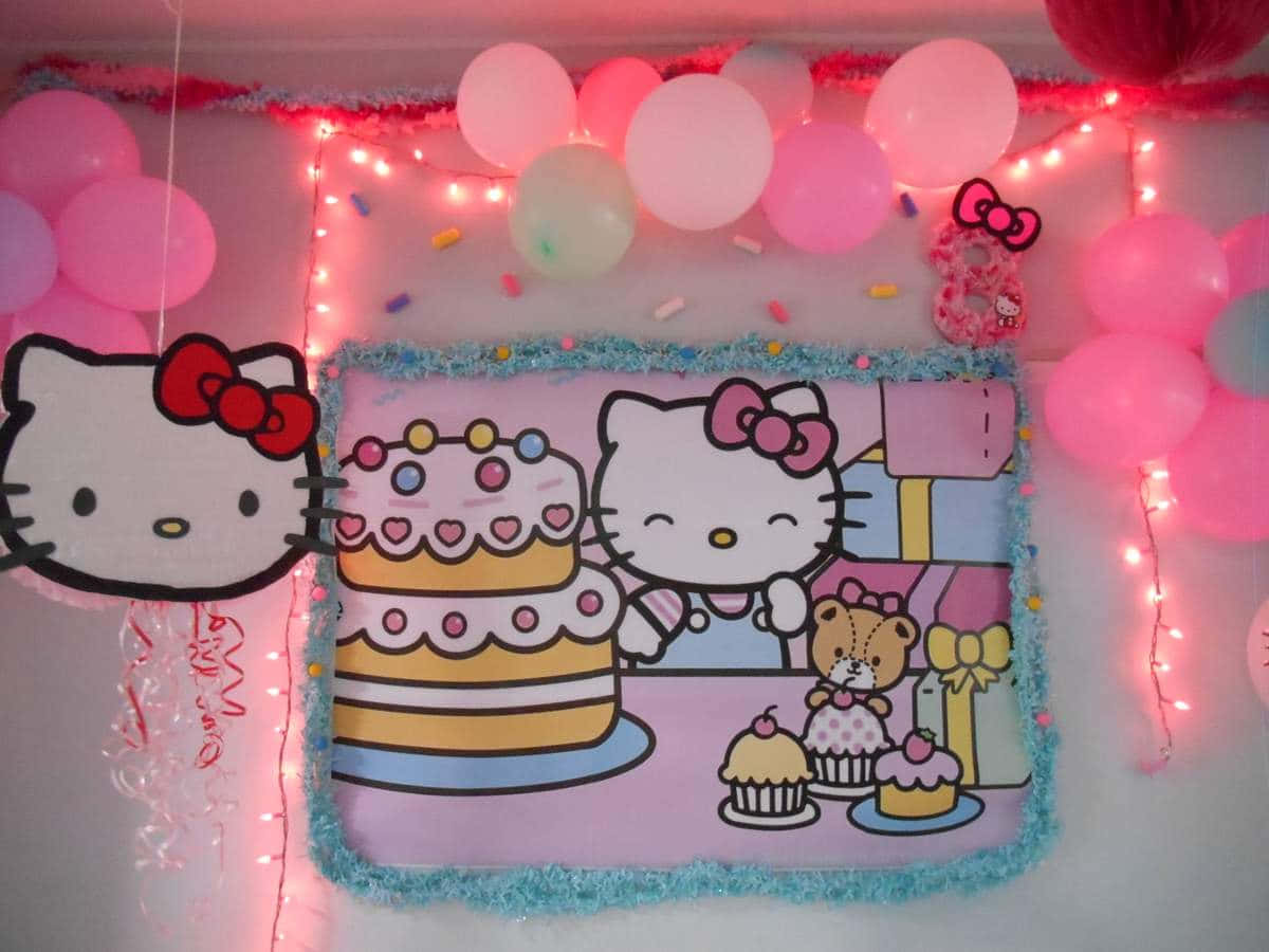 Celebrate A Fun And Colorful Hello Kitty Birthday Party With This Adorable Wallpaper. Background
