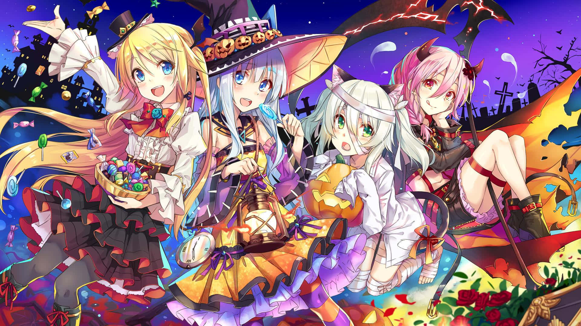 Celebrate Halloween With Anime Girl Background