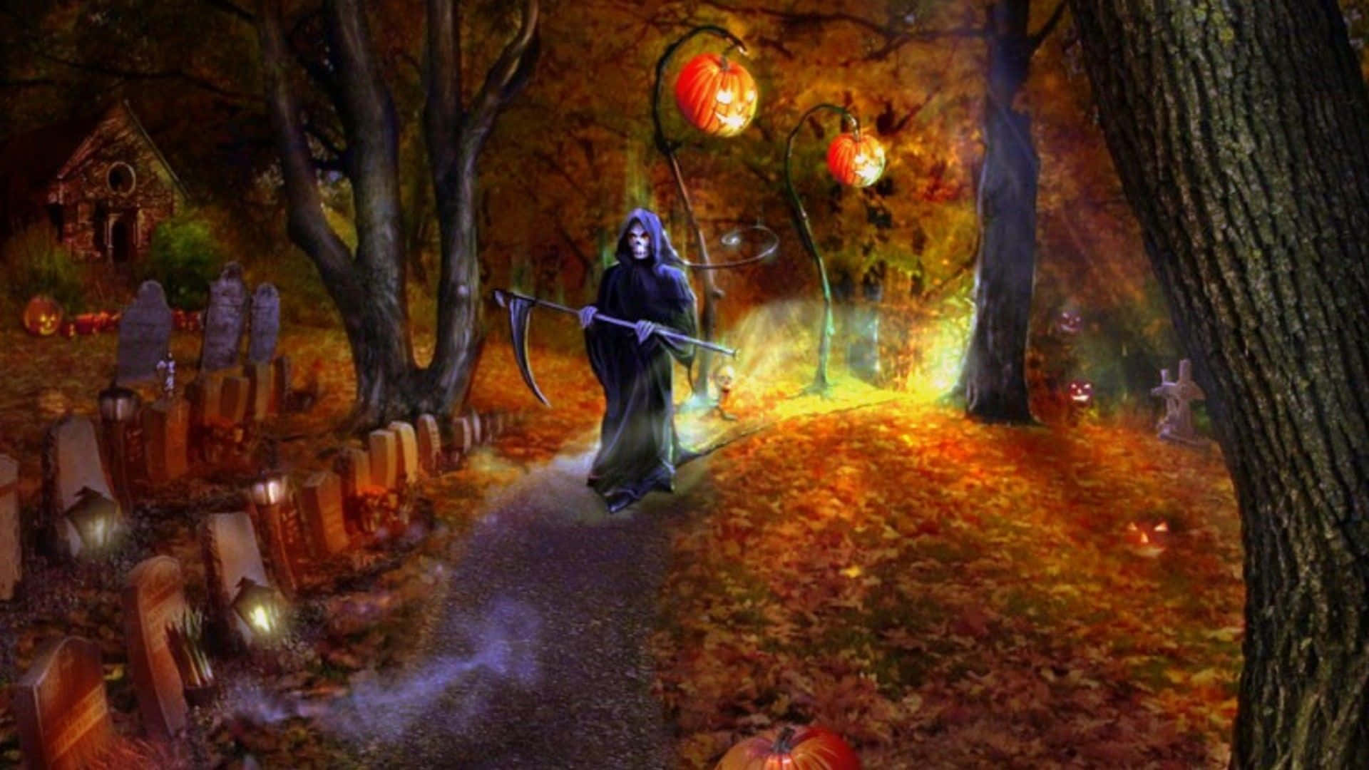 Celebrate Halloween With This Spooky Illuminated Scene Background