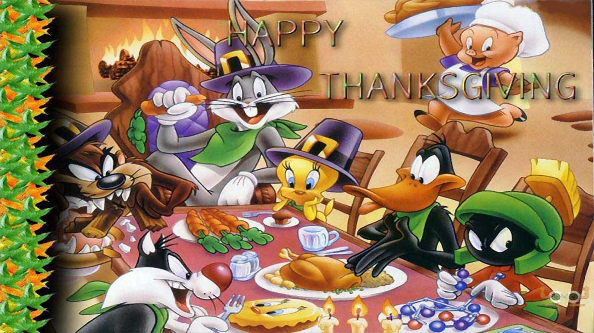 Celebrate Thanksgiving With Fun Cartoon Characters! Background