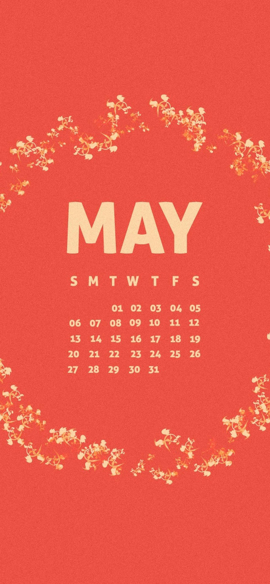 Celebrate The Beauty Of May With A Red Calendar Full Of Vibrant Flowers Background