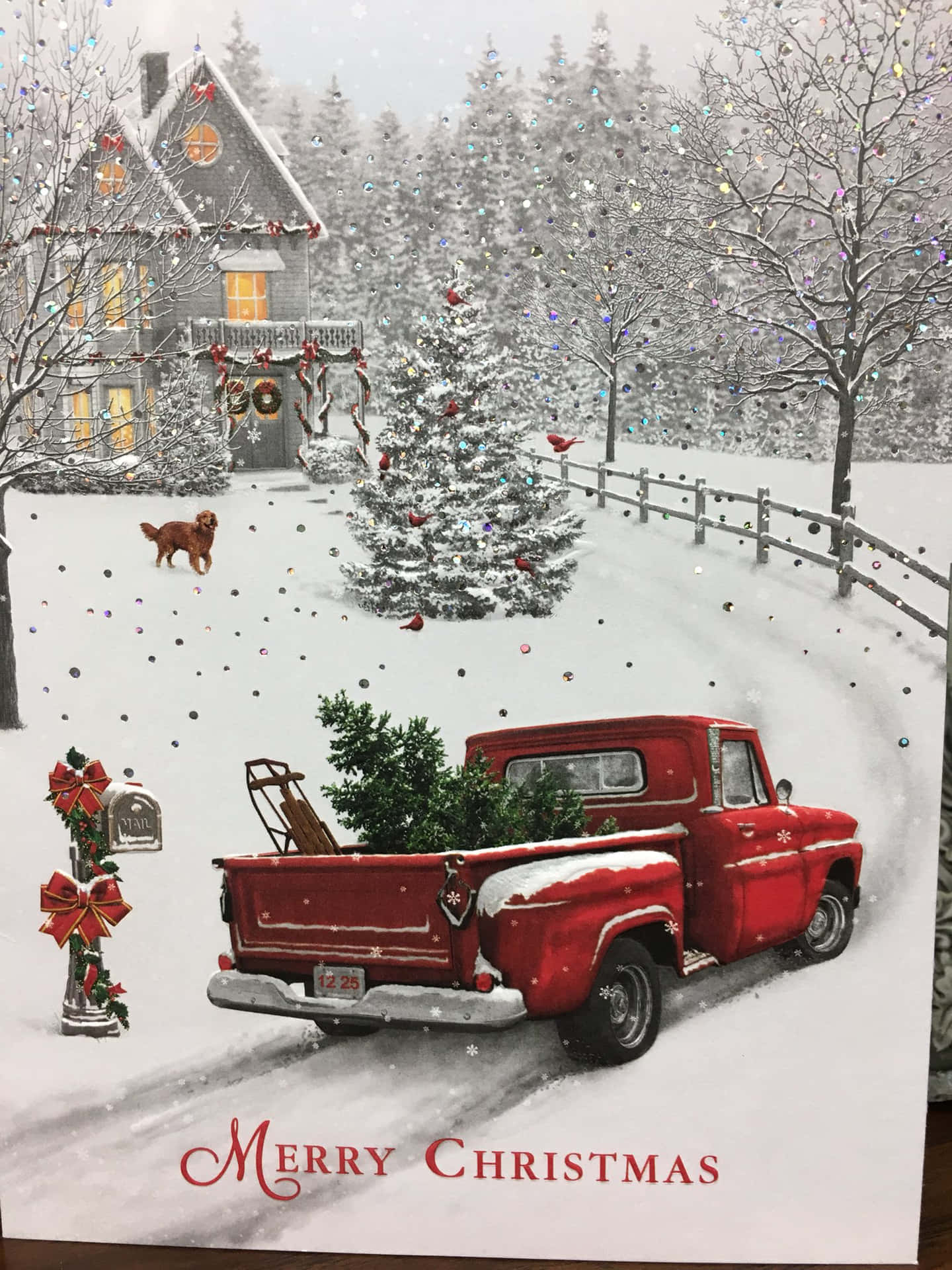 Celebrate The Holiday Season With Vintage Trucks And Christmas Decorations Background