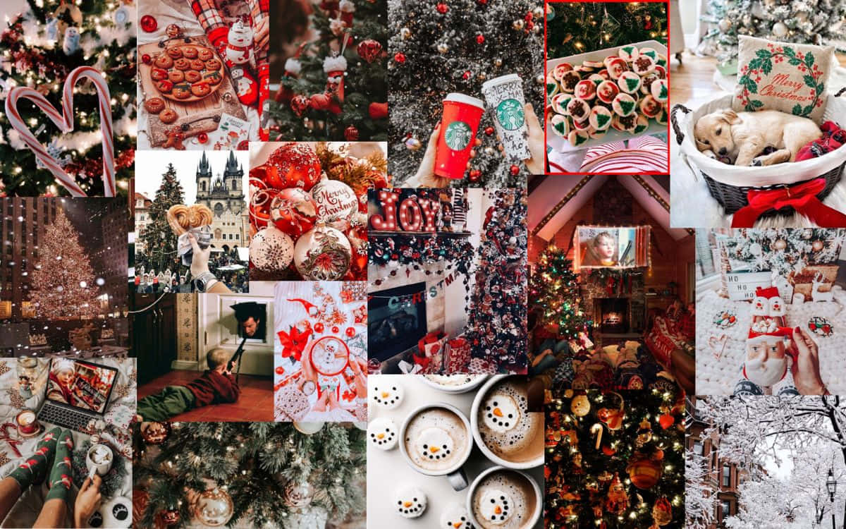 Celebrate The Holidays With A Christmas Collage Laptop Background