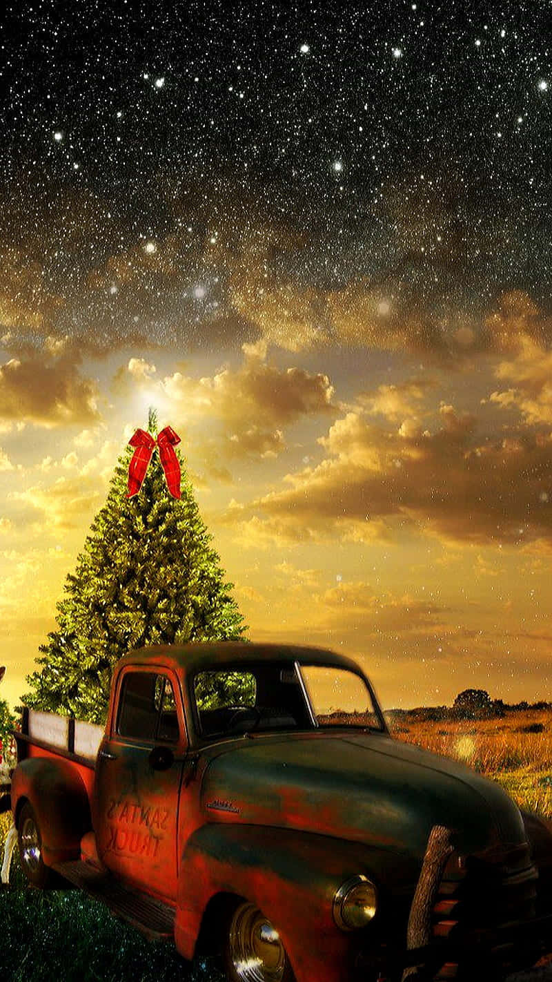 Celebrate The Holidays With A Christmas-themed Vintage Pickup Truck Background