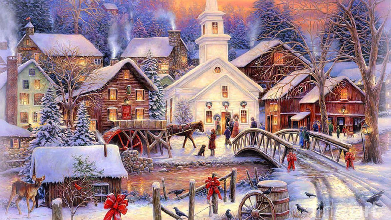 Celebrate The Joy Of Christmas In This Beautiful Village Background