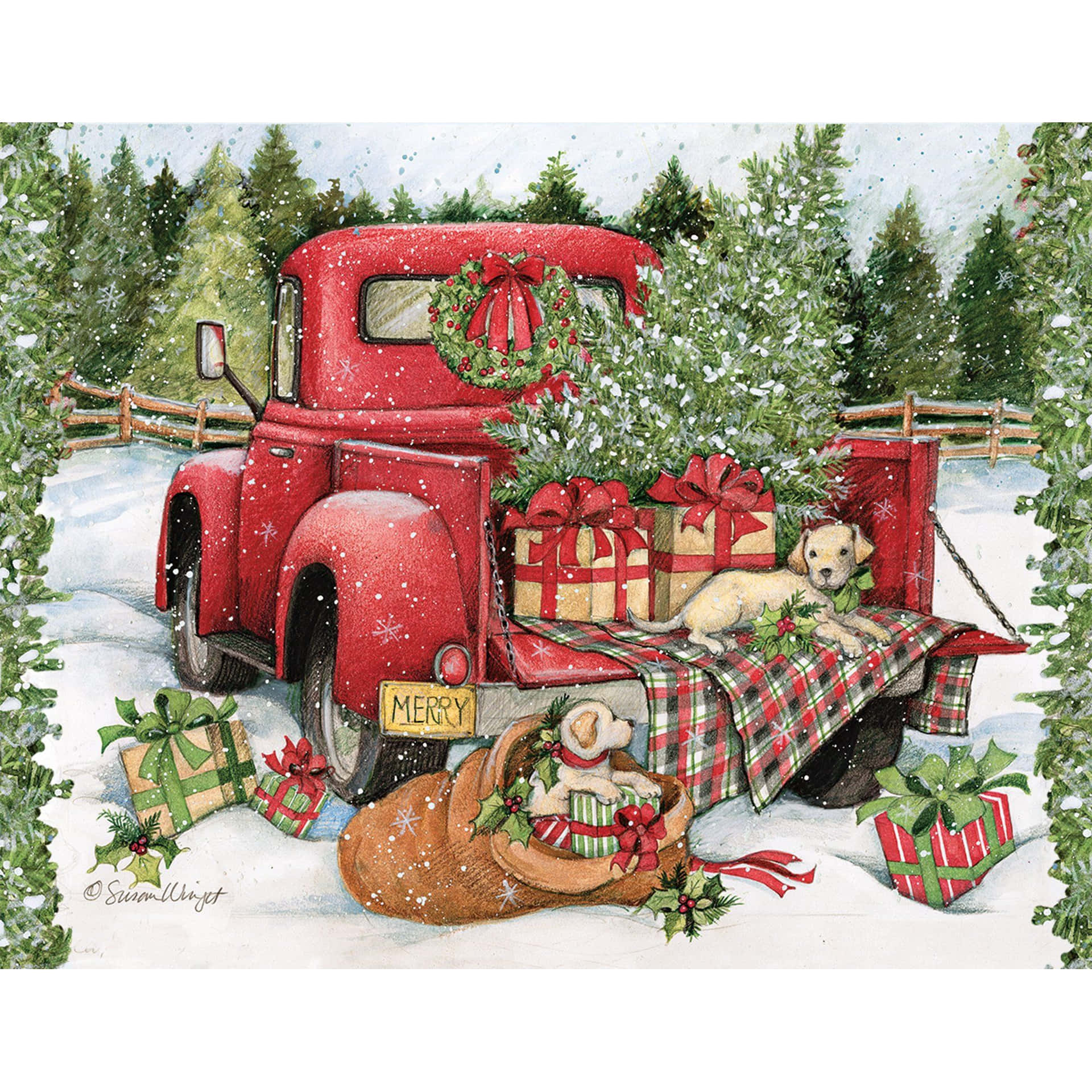 Celebrate The Joys Of The Holiday Season With A Vintage Truck Christmas Background