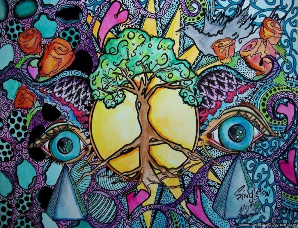 Celebrate The Nature Of Life With Trippy Hippie Background