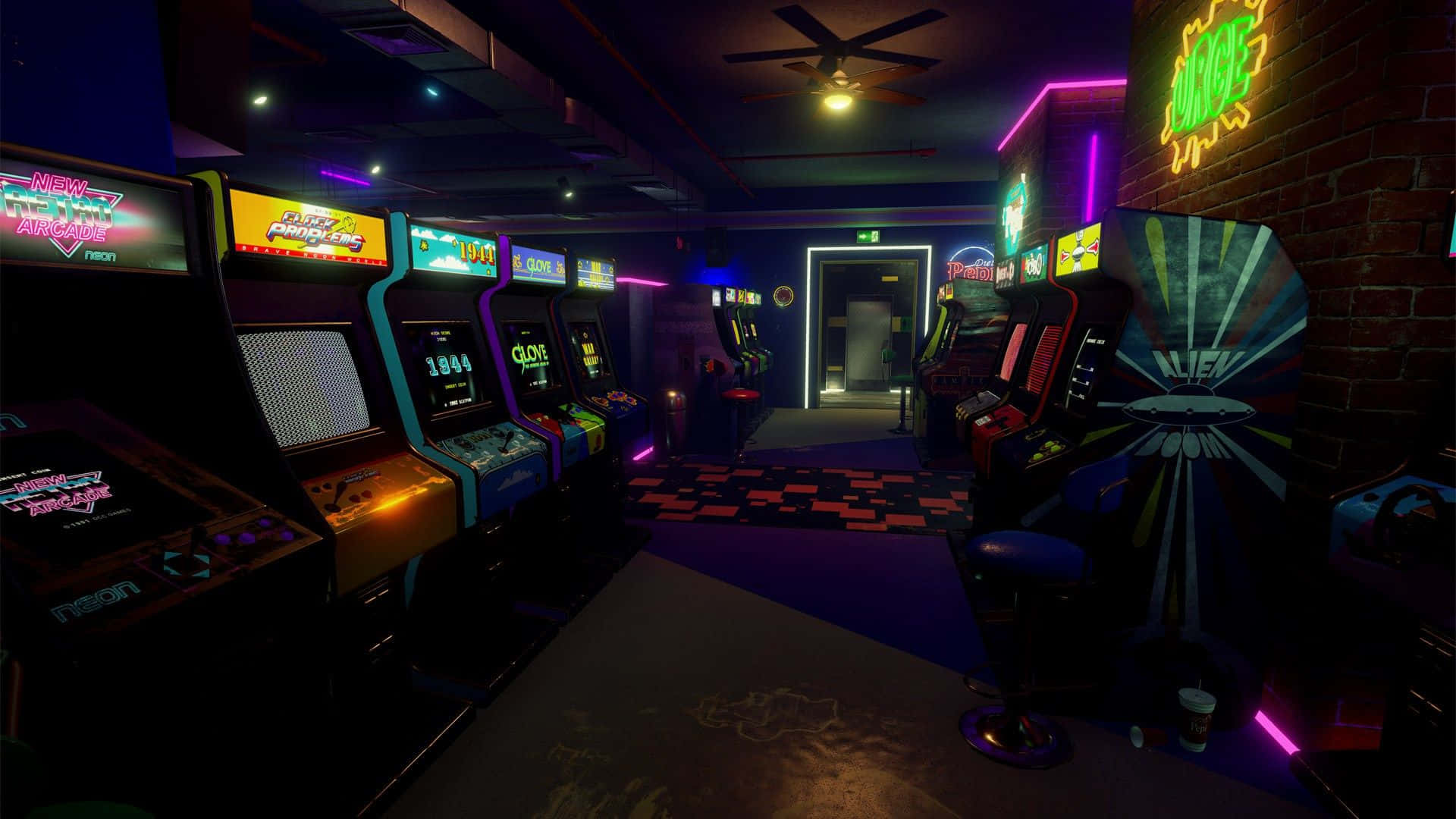 Celebrate The Nostalgic Feeling Of A Classic 80's Video Game Arcade Background