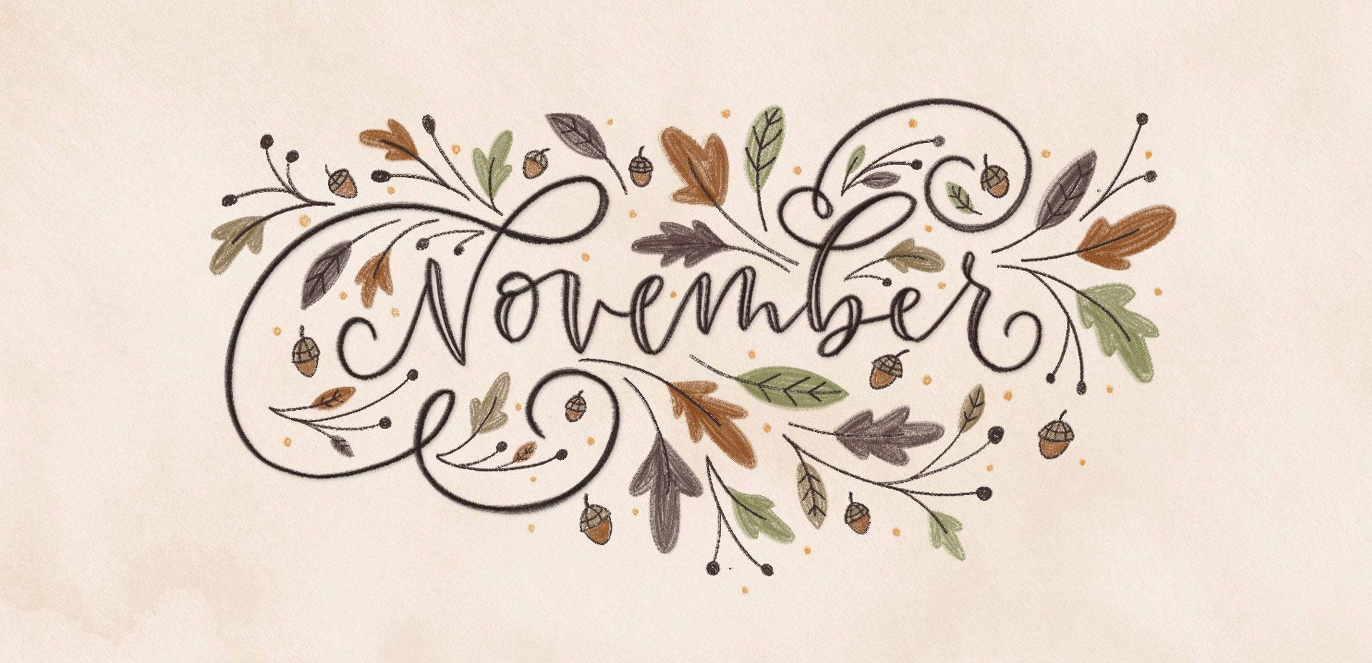 Celebrate The Season Of November With Autumn Calligraphy Art Background
