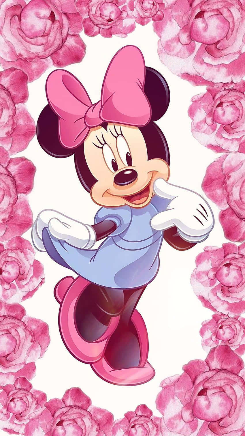 Celebrate With Minnie Mouse In Her Signature Pink Outfit Background