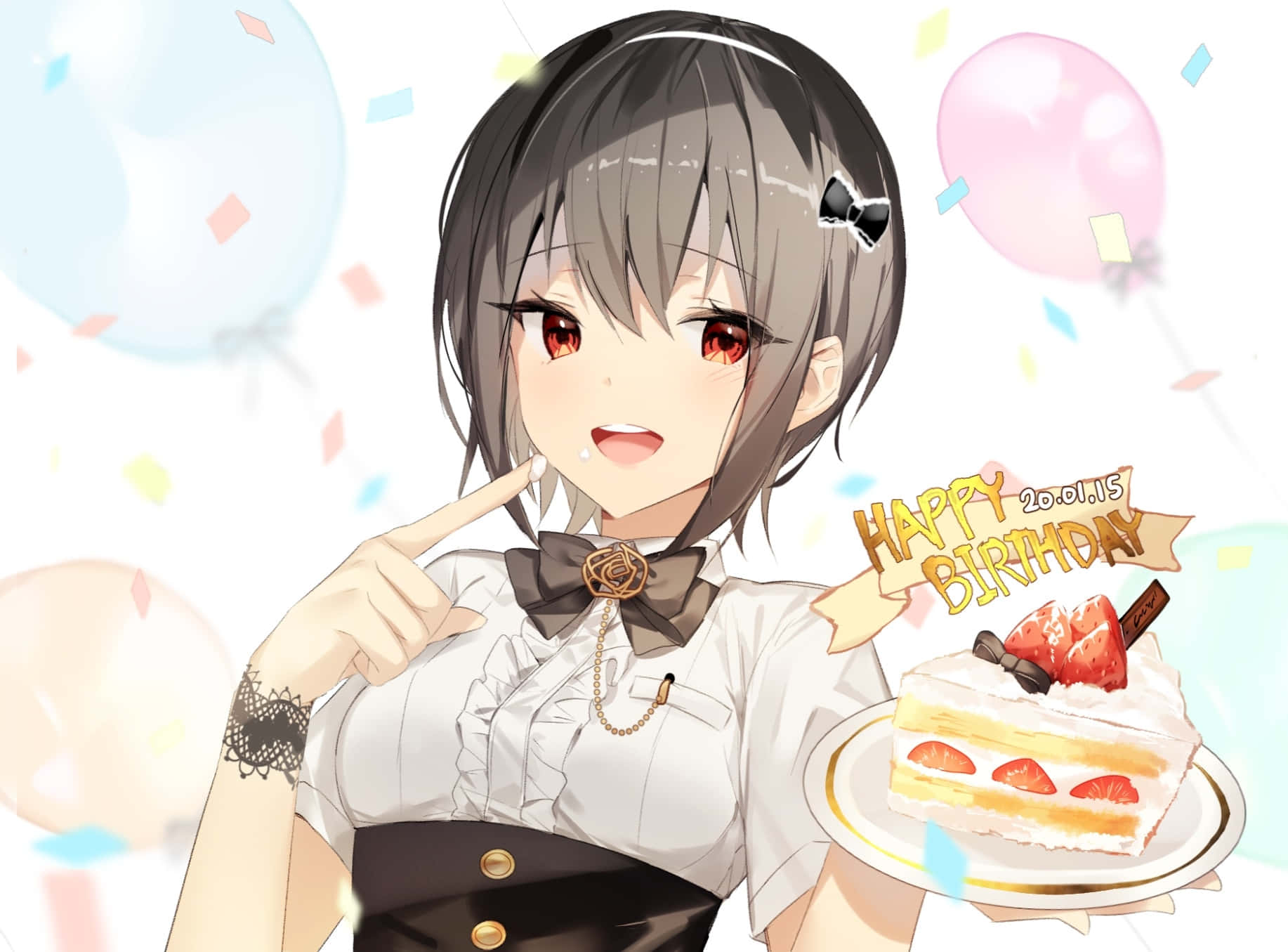 Celebrate With Three Adorable Anime Girls! Background