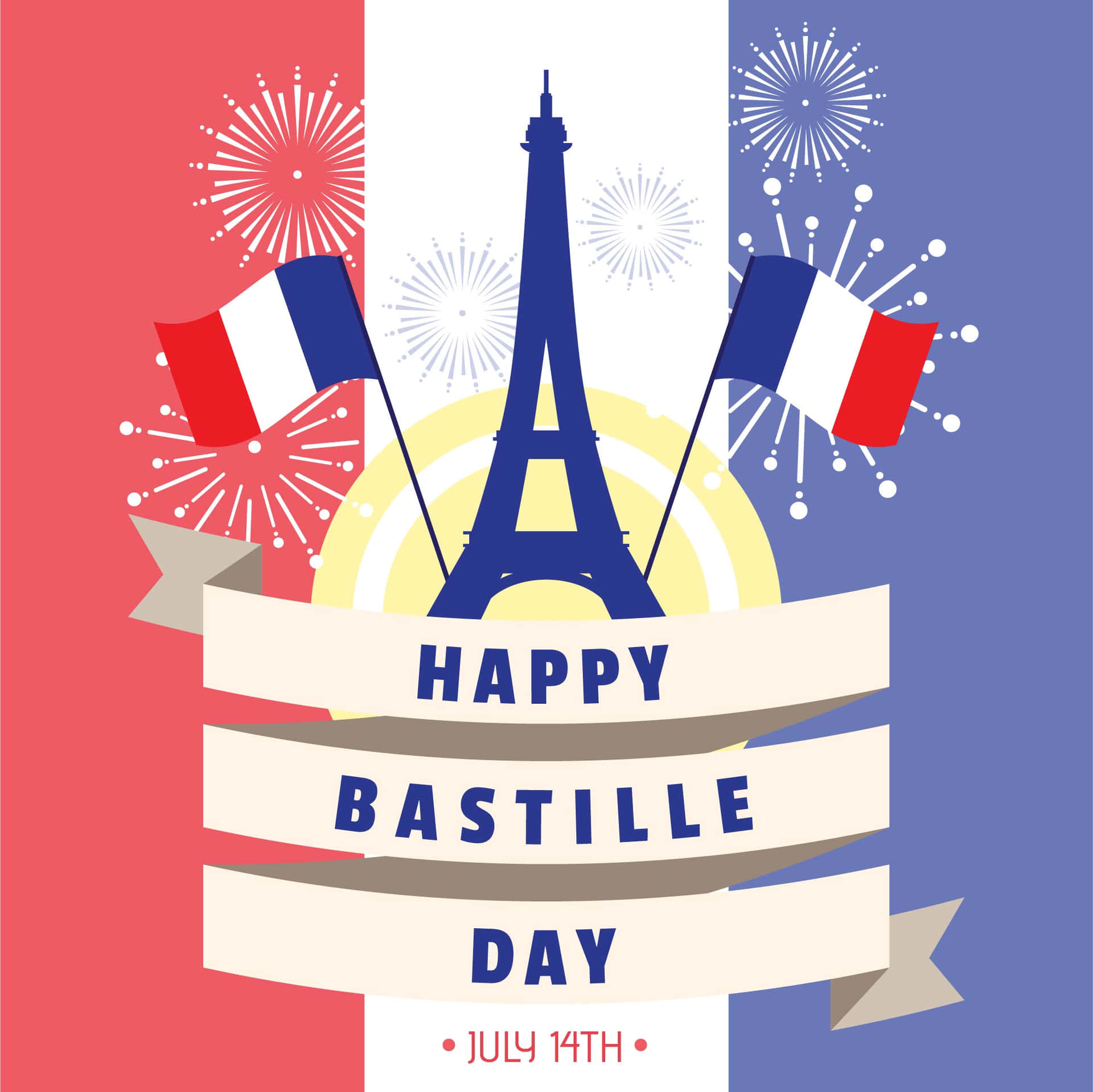 Celebrating Bastille Day With Fireworks At Eiffel Tower Background