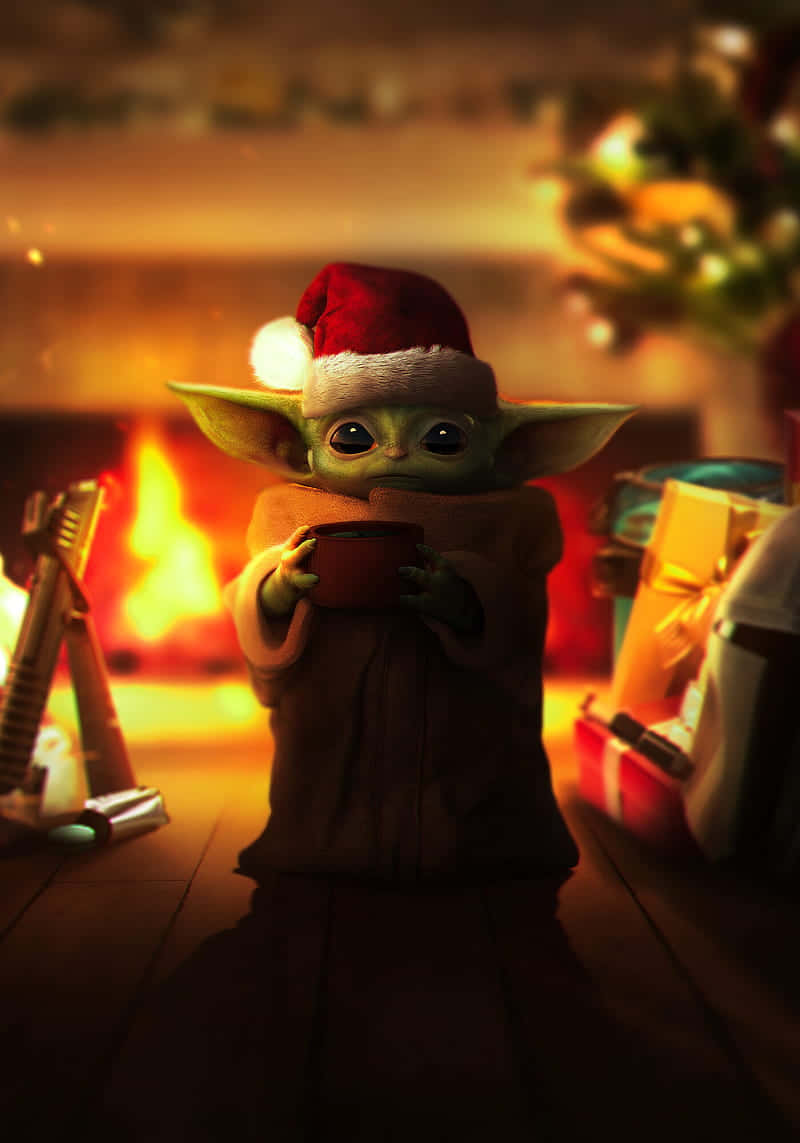 Celebrating Christmas With Baby Yoda Background