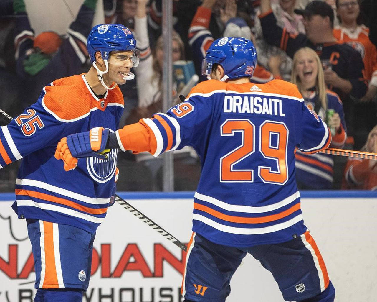 Celebrating Edmonton Oilers Darnell Nurse And Connor Mcdavid Background