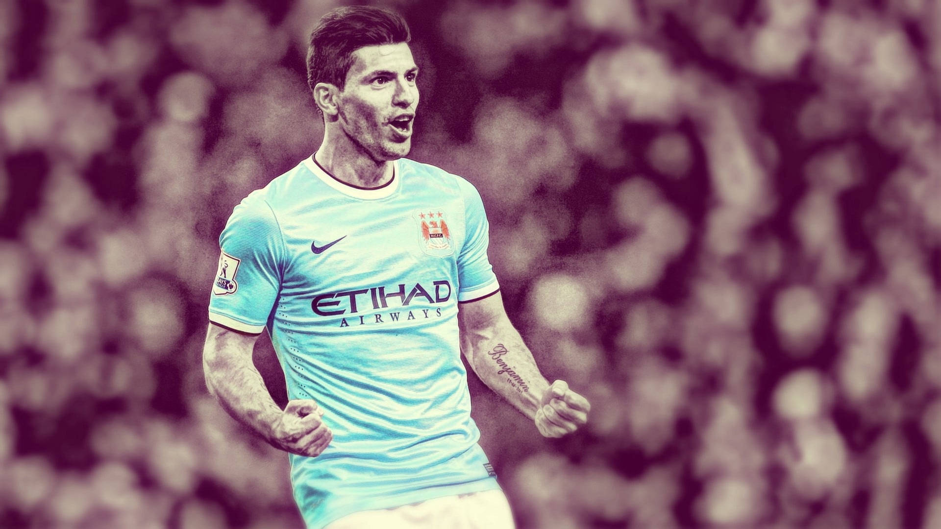 Celebrating With The Fans: Manchester City's Kun Aguero Background