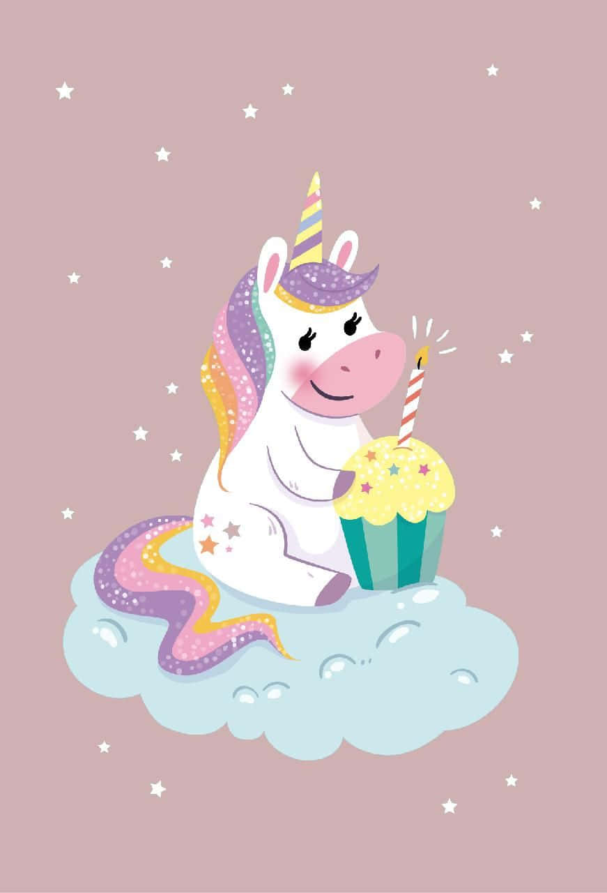 Celebratory Unicornwith Cupcake Background
