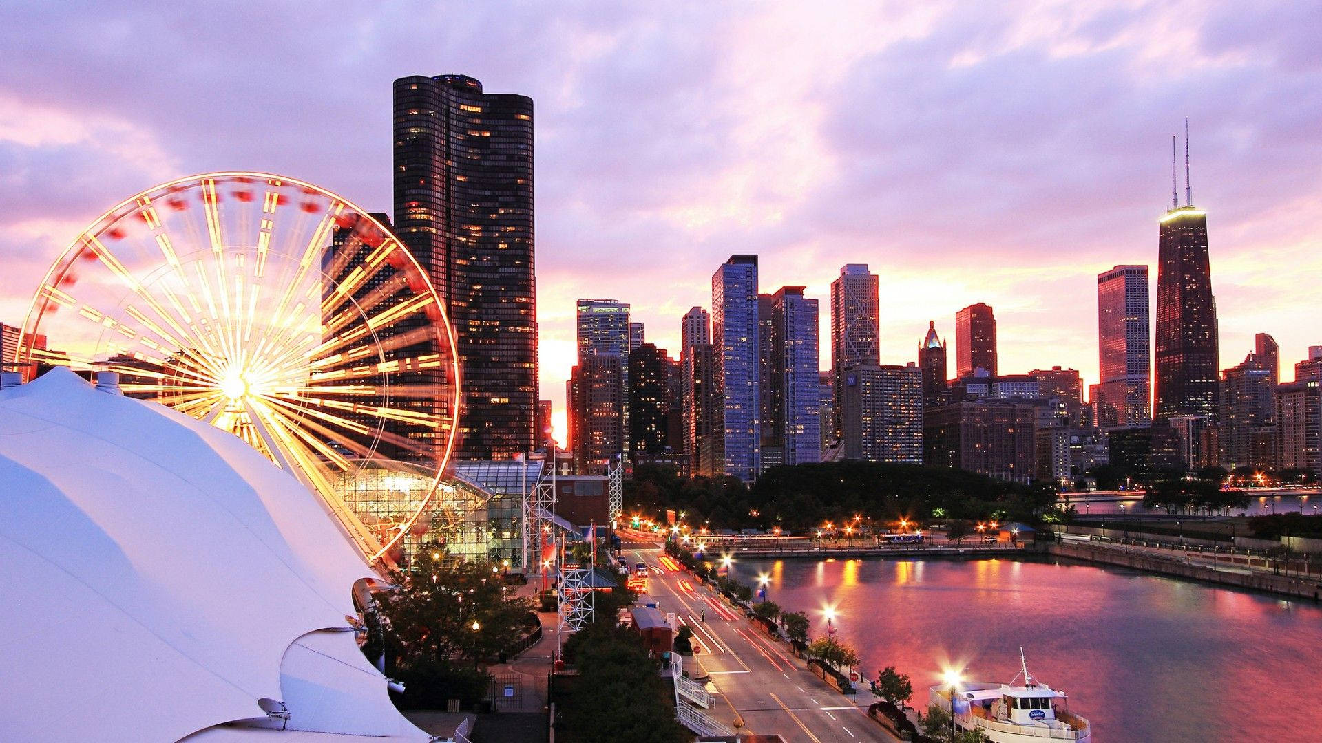 Centennial Wheel In Chicago Background