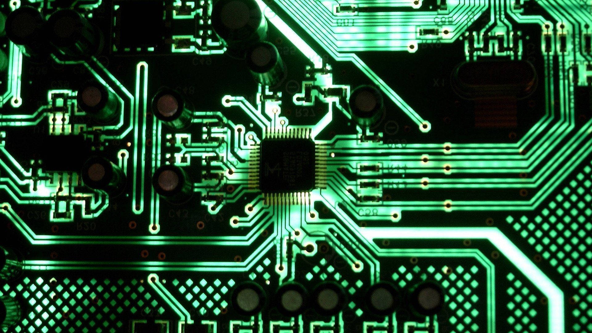 Centered Microchip, Circuit Board Background