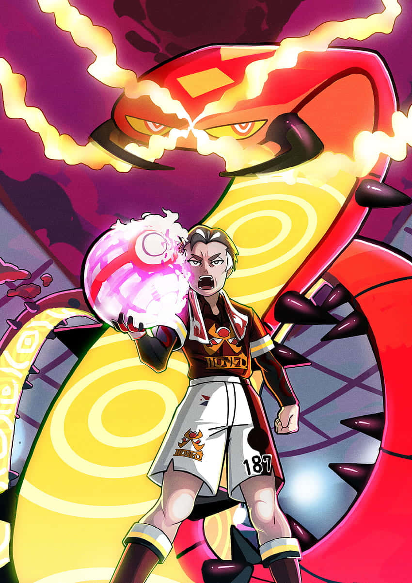 Centiskorch And Kabu With Glowing Poké Ball Background
