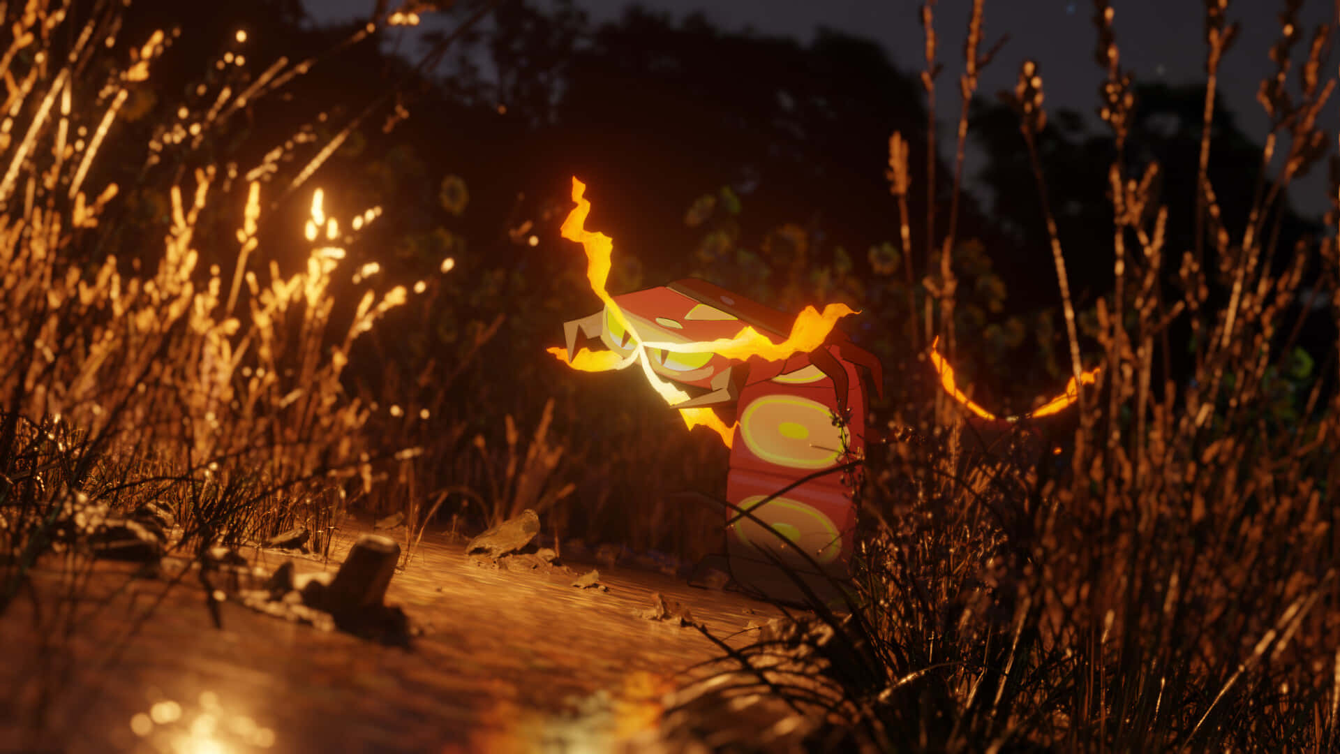 Centiskorch Graphic In Grass Field Background