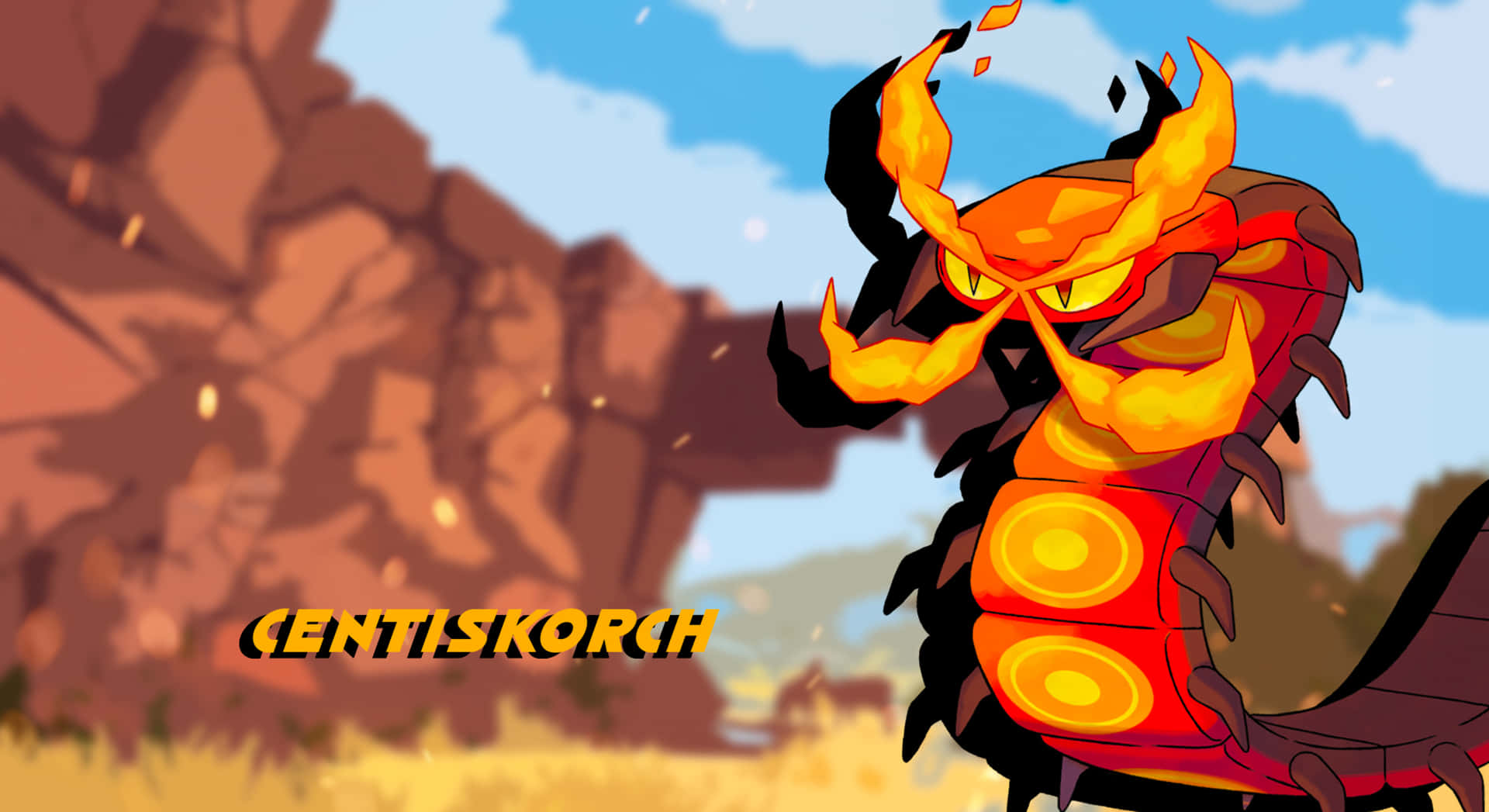 Centiskorch With Name On Blurry Backdrop Background