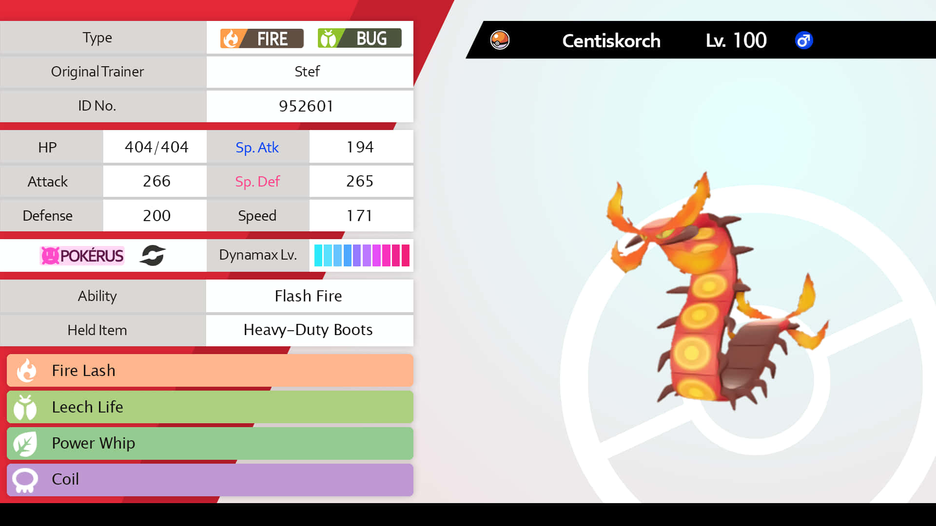 Centiskorch With Stats Background