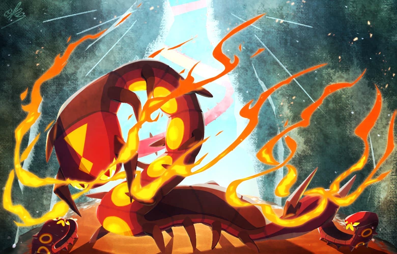 Centiskorch With Two Sizzlipedes Background