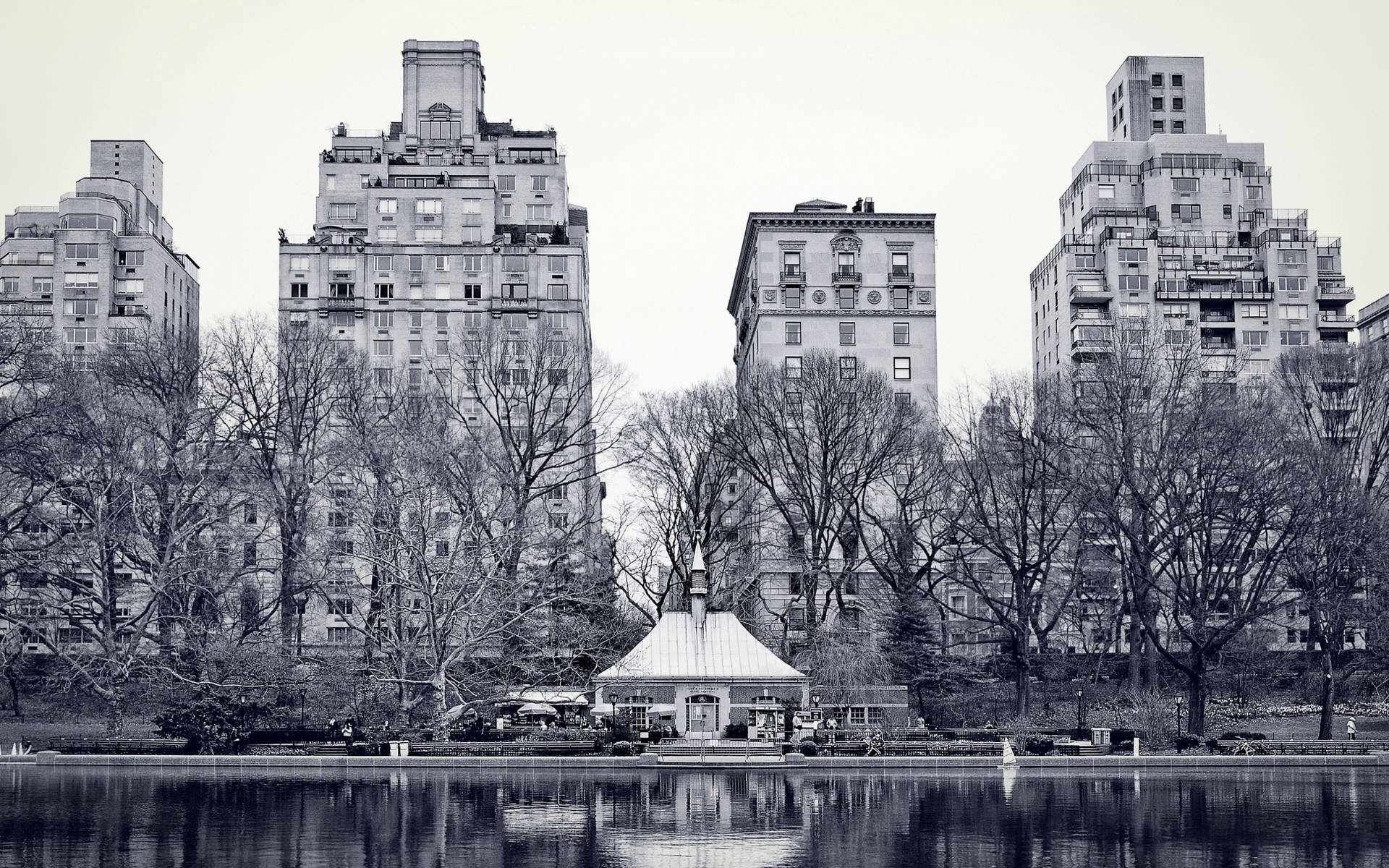 Central Park Lake New York Black And White Background