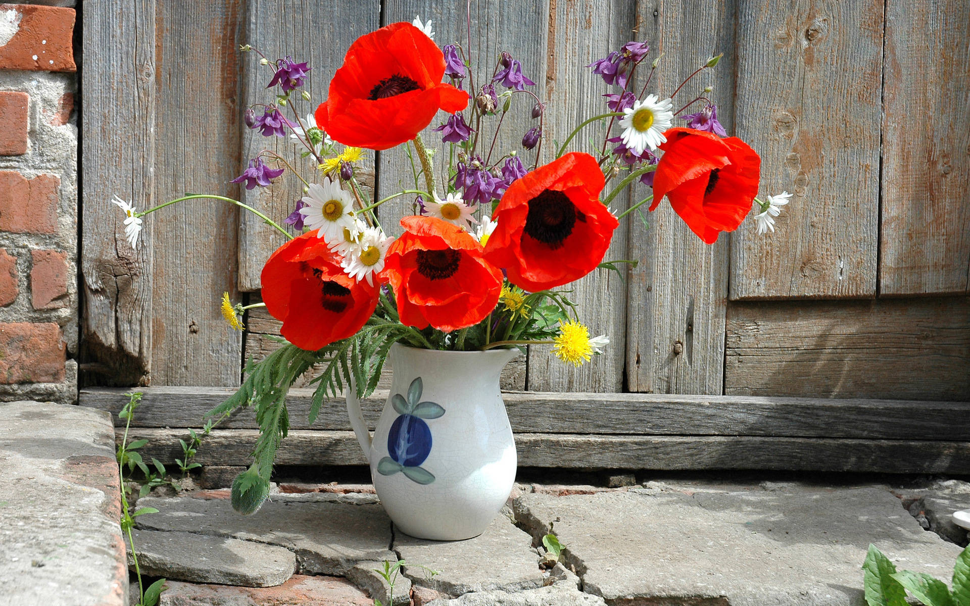 Ceramic Flower Vase With Poppies Background