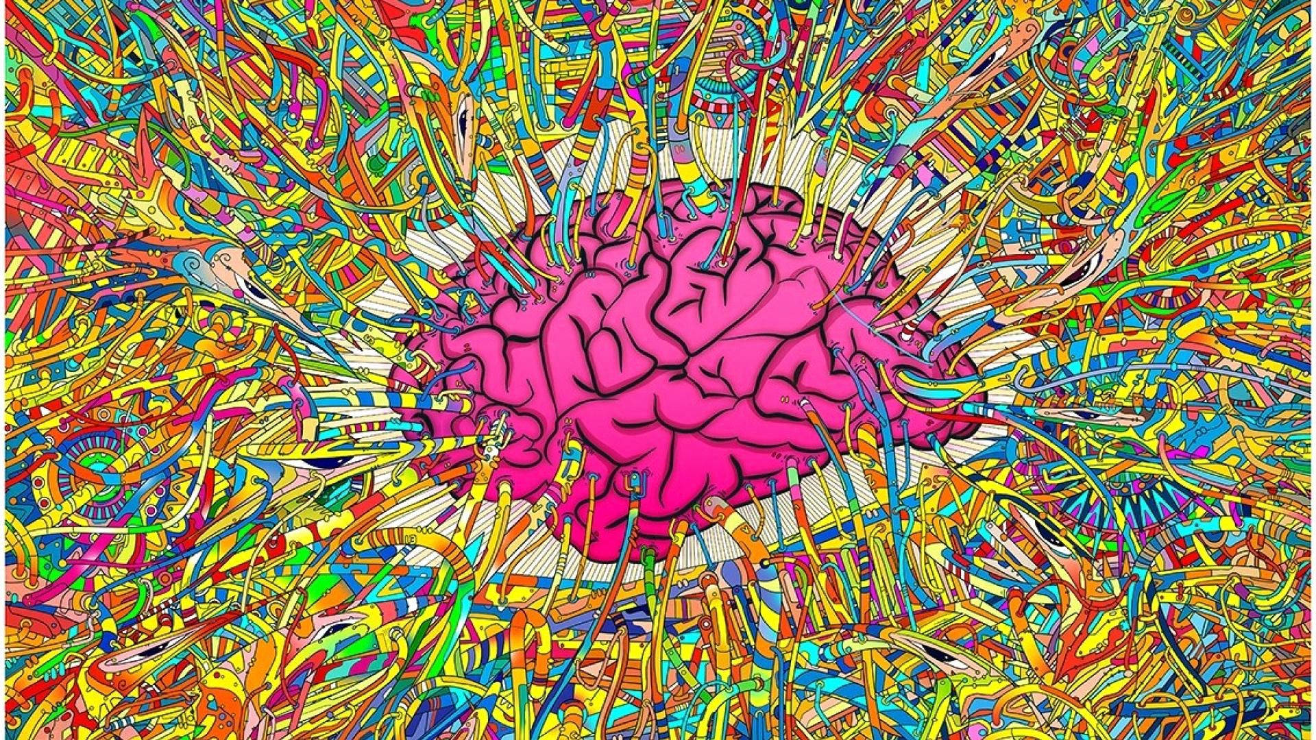 Cerebral Cortex Connected To Rainbow Colors Background