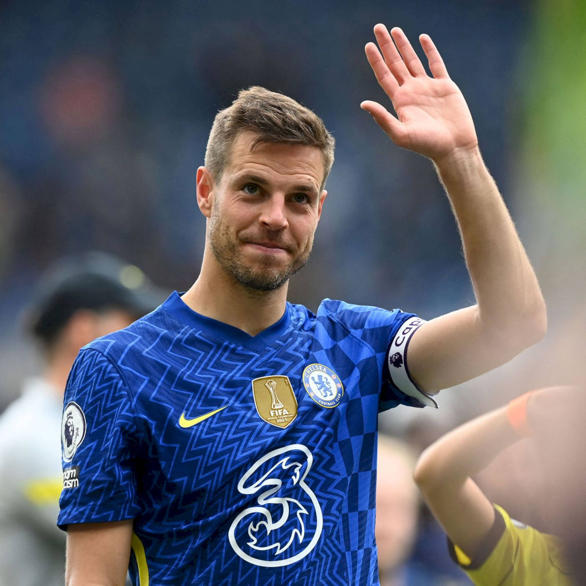 César Azpilicueta Waving To Crowd Background