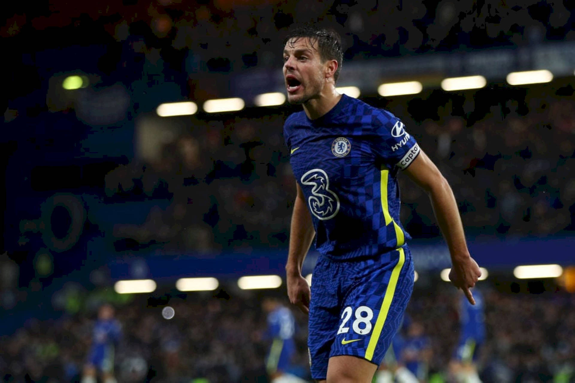 César Azpilicueta Yelling During Game Background