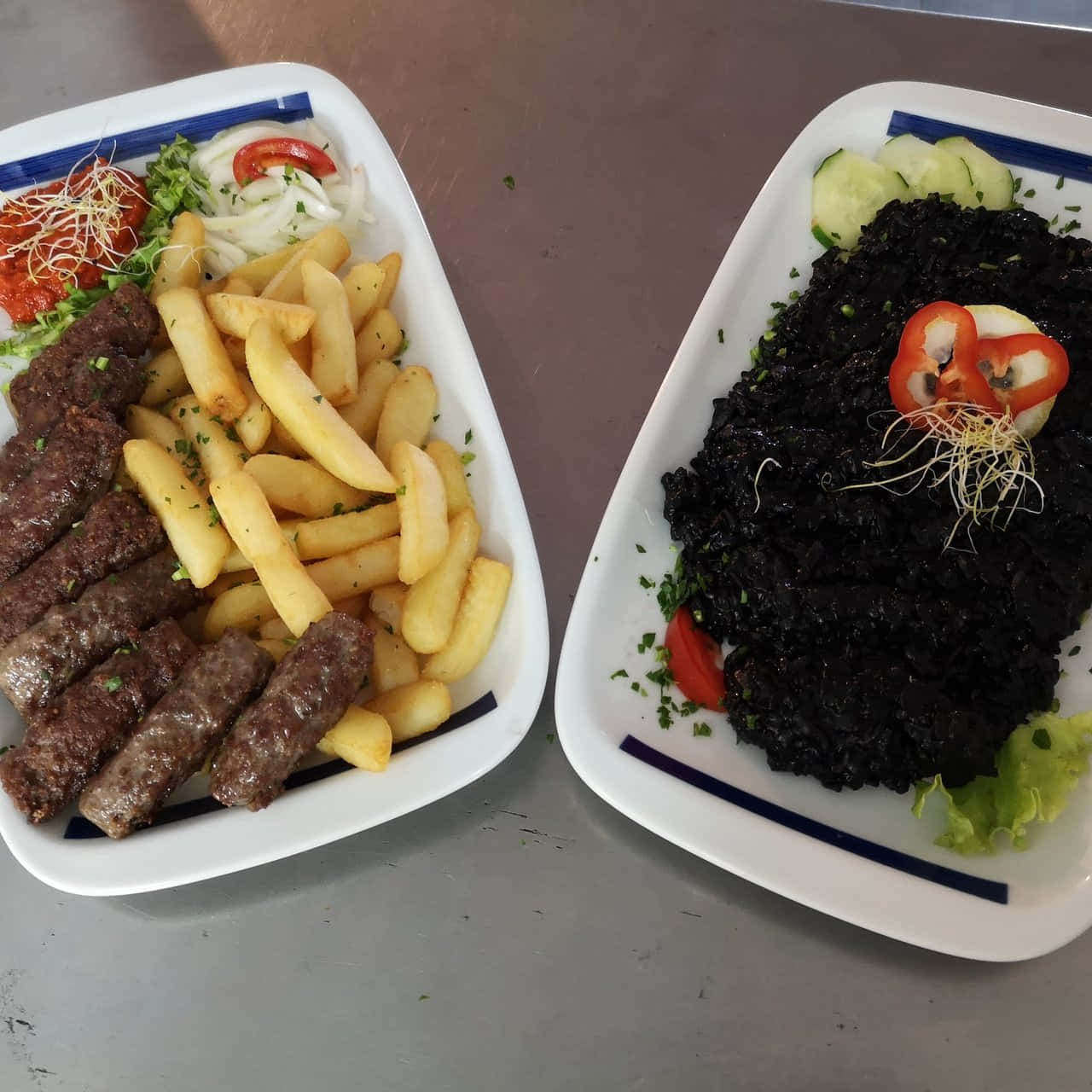 Ćevapi Sausages And Black Pasta Background