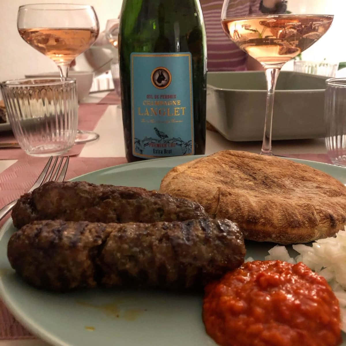 Ćevapi Sausages And Wine Background