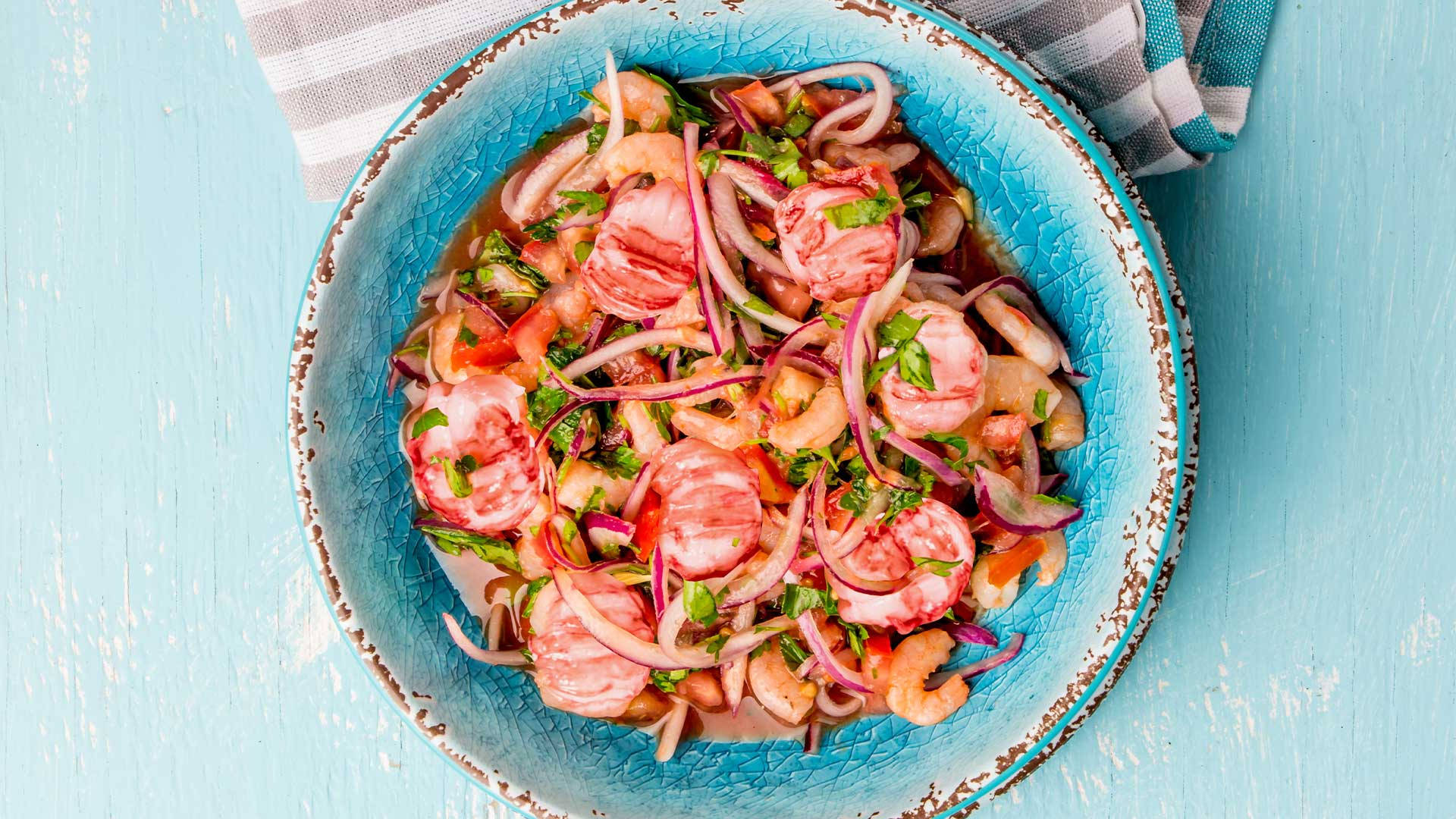 Ceviche Dish In A Blue Bowl Background