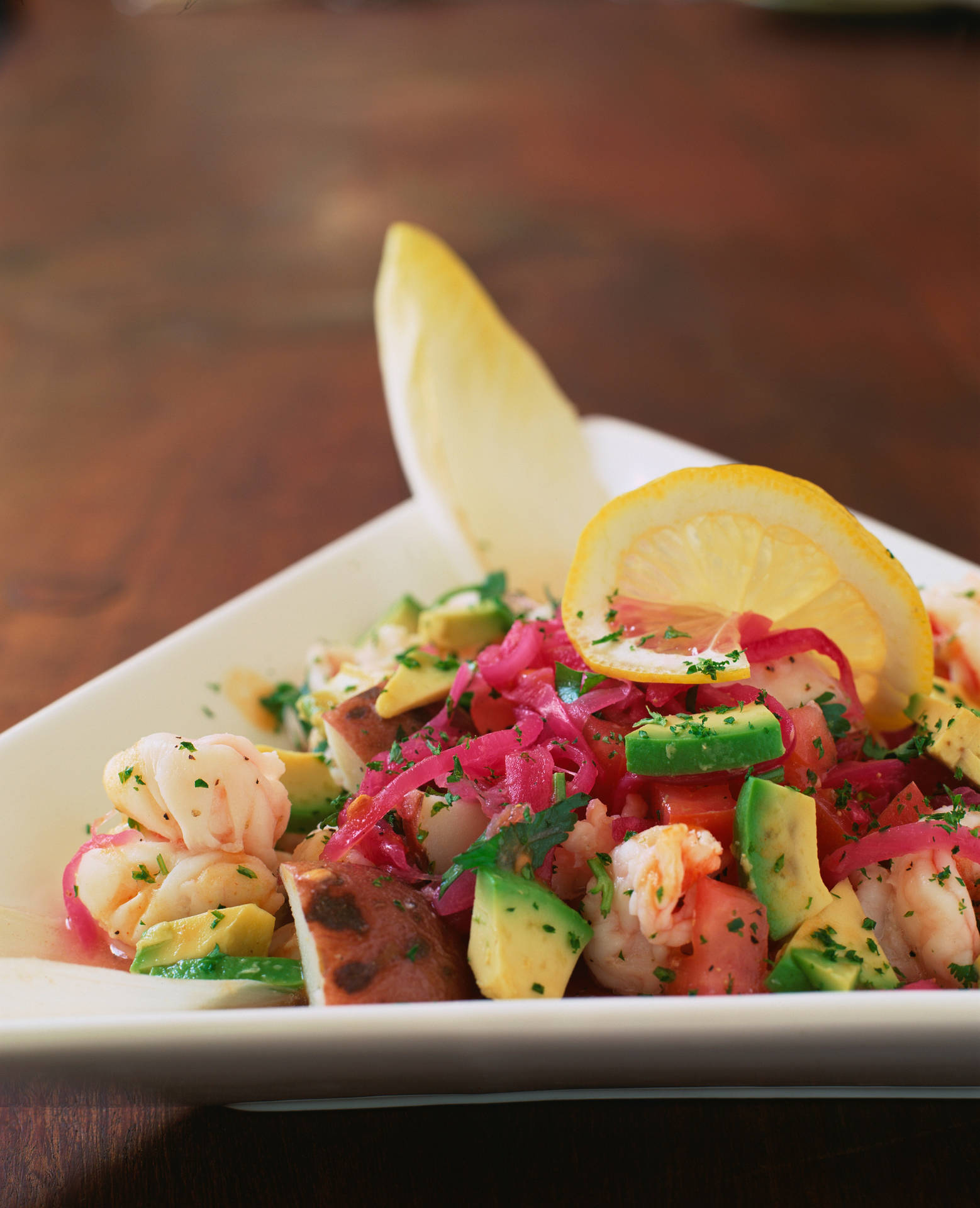 Ceviche Dish With Lemon And Avocado Background