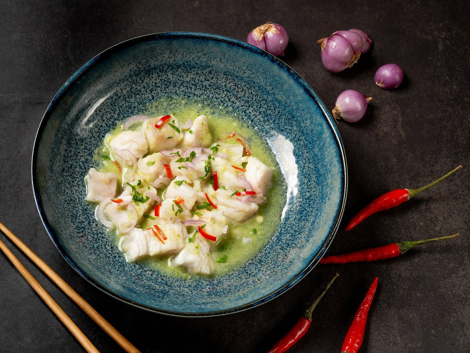 Ceviche Fish Meat In Lime Sauce Background