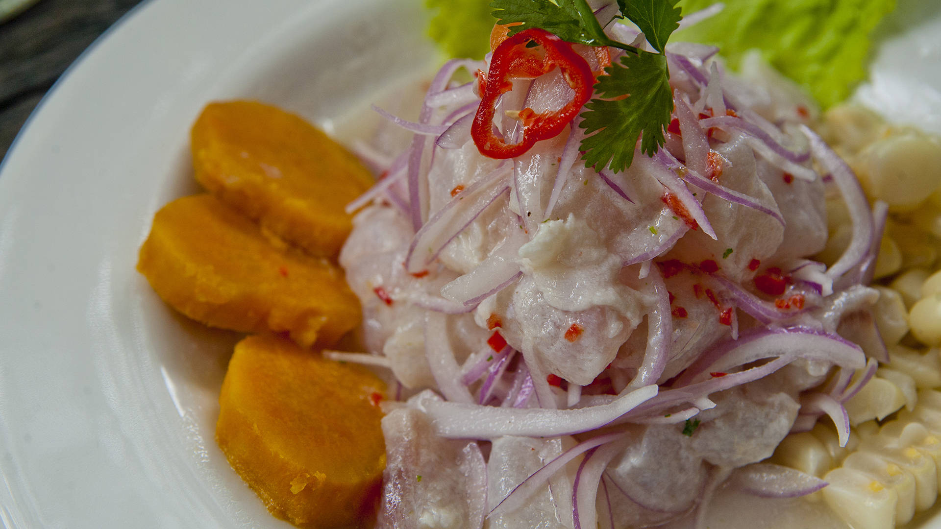 Ceviche Plate With Sweet Potatoes And Corn