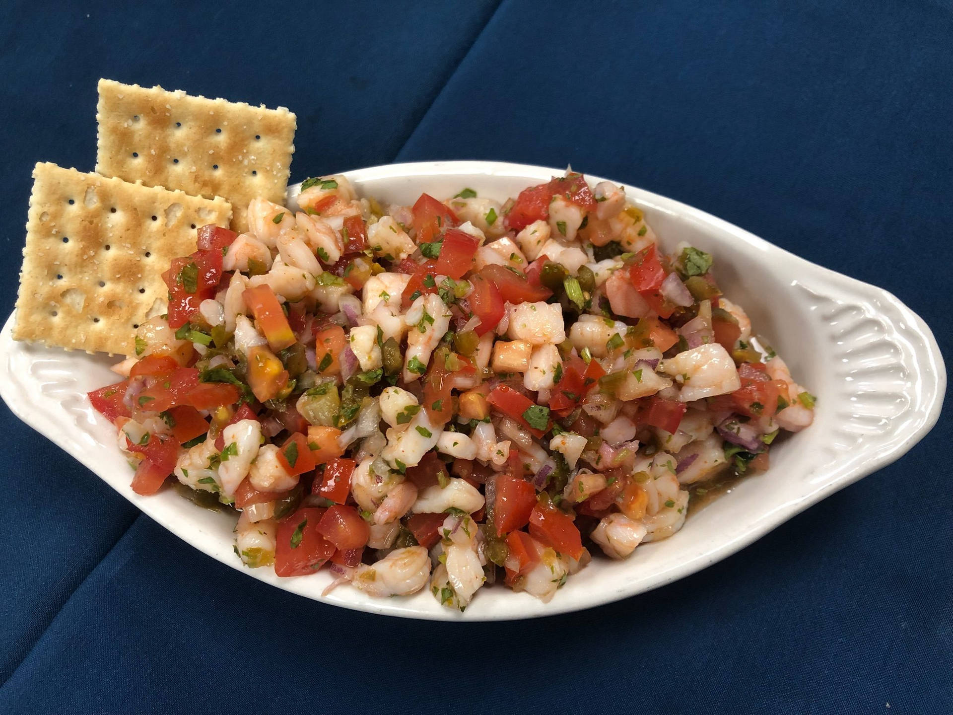 Ceviche Platter With Saltine Crackers Background