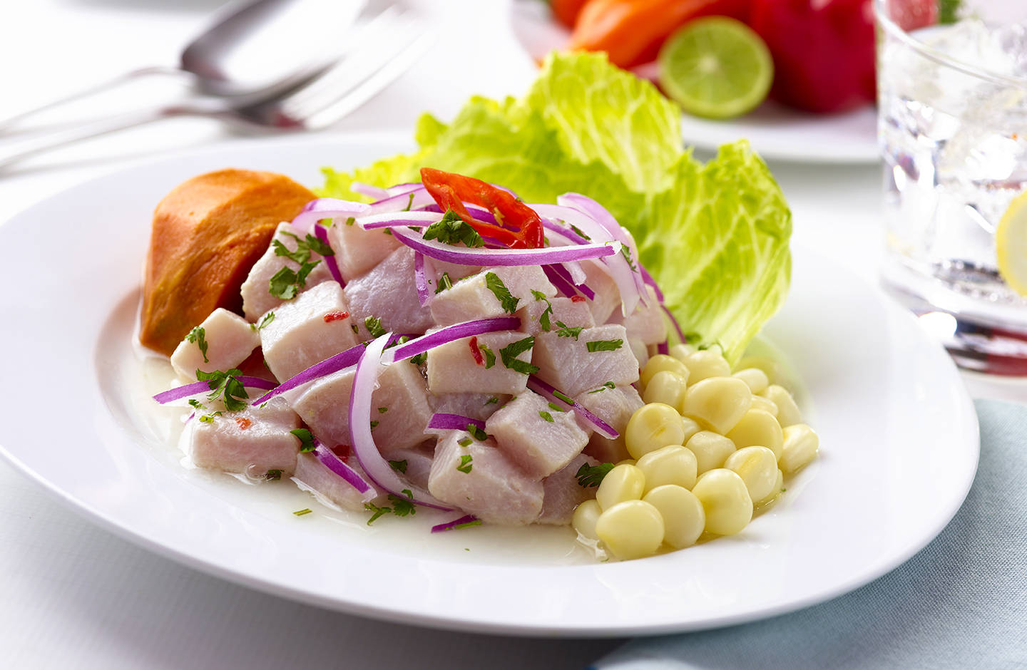 Ceviche Raw Fish Meat With Corn Kernels Background