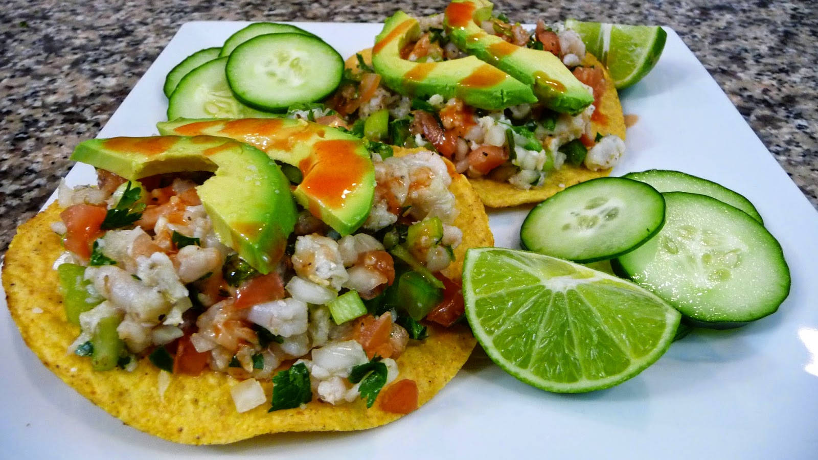 Ceviche Tostadas On Big Round Tortillas Background