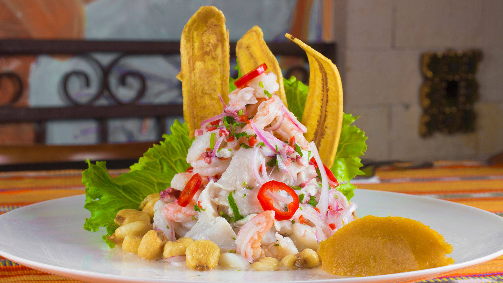 Ceviche With Fancy Banana Plating Background