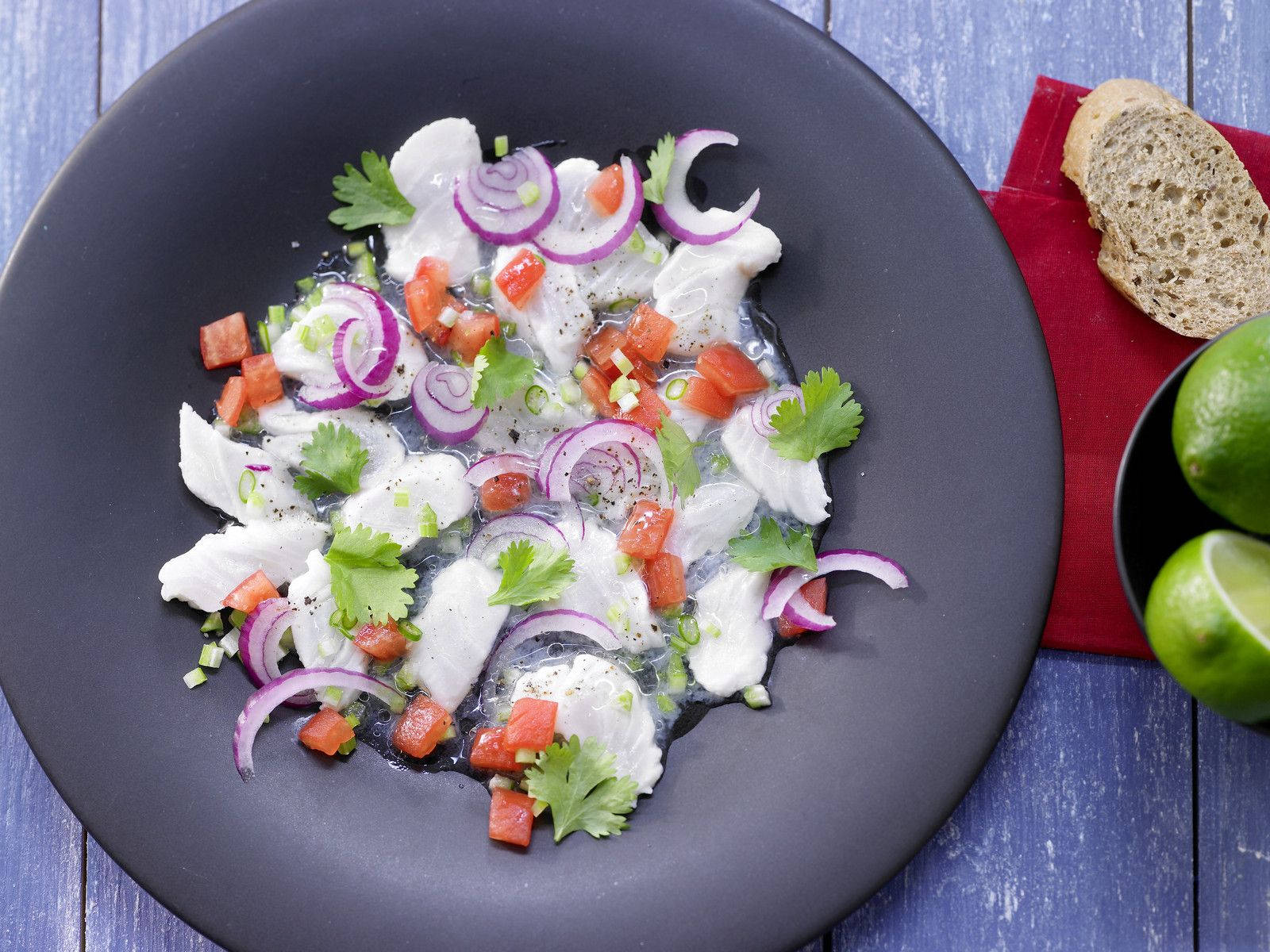 Ceviche With Onions On Black Plate Background